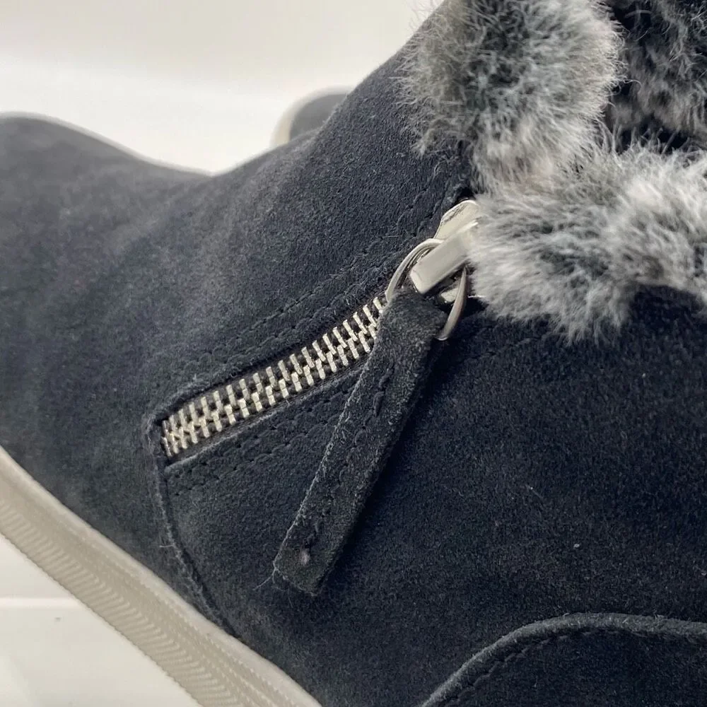 DV by Dolce Vita Gray Faux Fur Trim Suede Ankle Booties